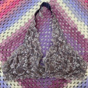Mauve purple gray lacy free people halter bralette